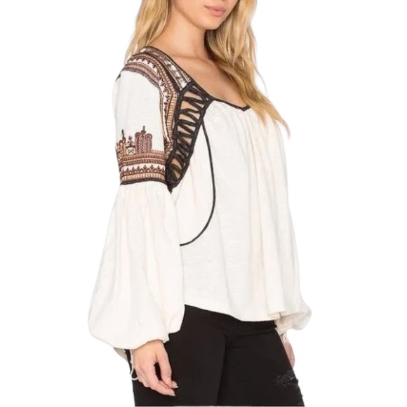 Free People Snow Kisses Cream Embroidered Top - Picture 3 of 12